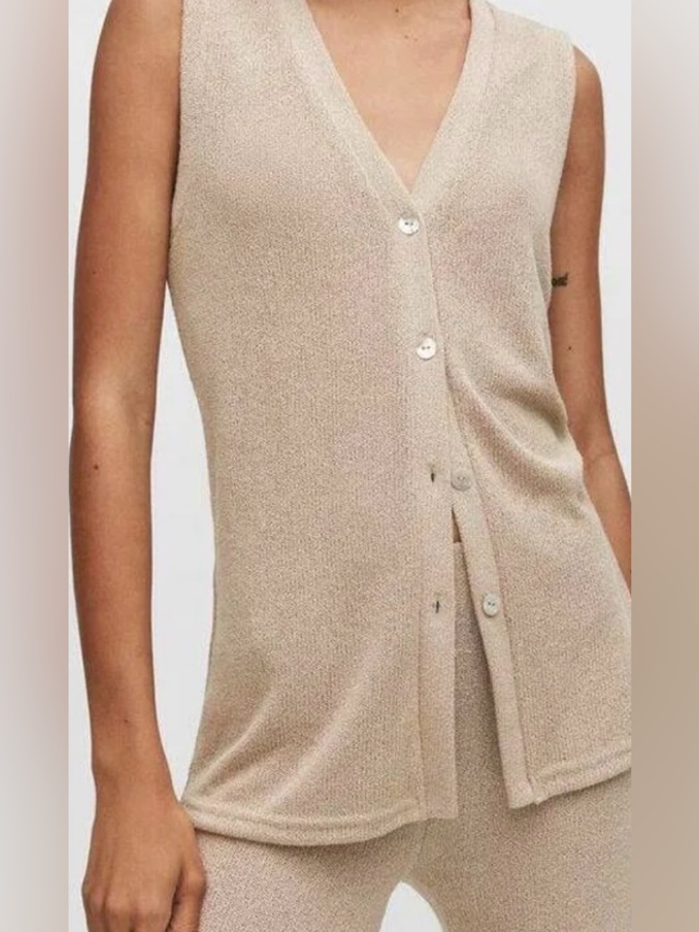 Mango Taupe Sleeveless Button-Front Knit Tank